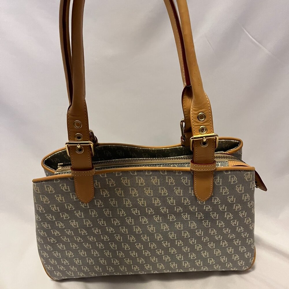 Dooney & Bourke Signature Buckle Satchel – Grey/White with Natural Trim - Picture 3 of 16